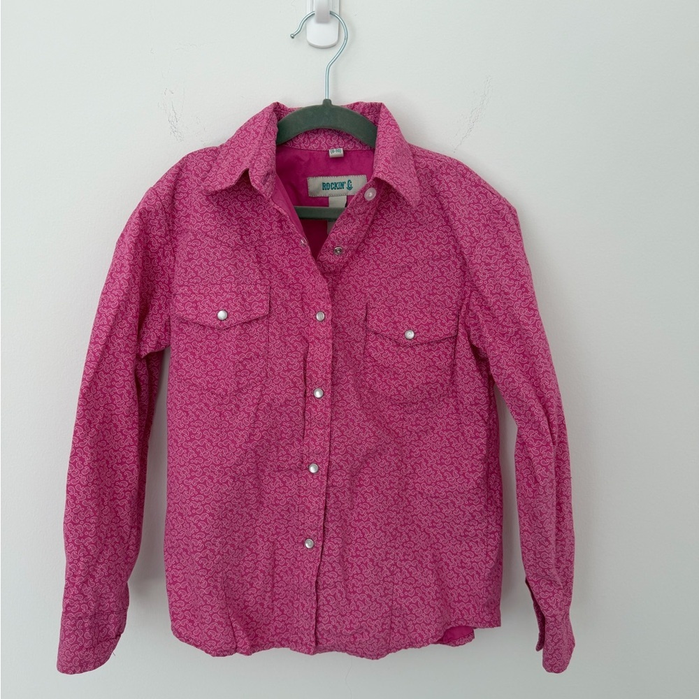 🤩 Rocking C Girls Pink Western Shirt | Size M (8–10) | Paisley Pearl Snap - Picture 4 of 7